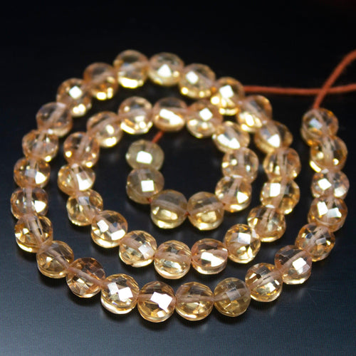 10 inches, 5mm, Champagne Zircon Faceted Coin Briolette Beads Strand, Zircon Beads - Jalvi & Co.