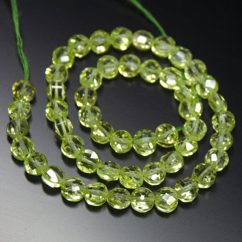 10 inches, 5mm, Peridot Green Zircon Faceted Coin Briolette Beads Strand, Zircon Beads - Jalvi & Co.