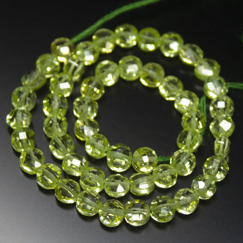 10 inches, 5mm, Peridot Green Zircon Faceted Coin Briolette Beads Strand, Zircon Beads - Jalvi & Co.