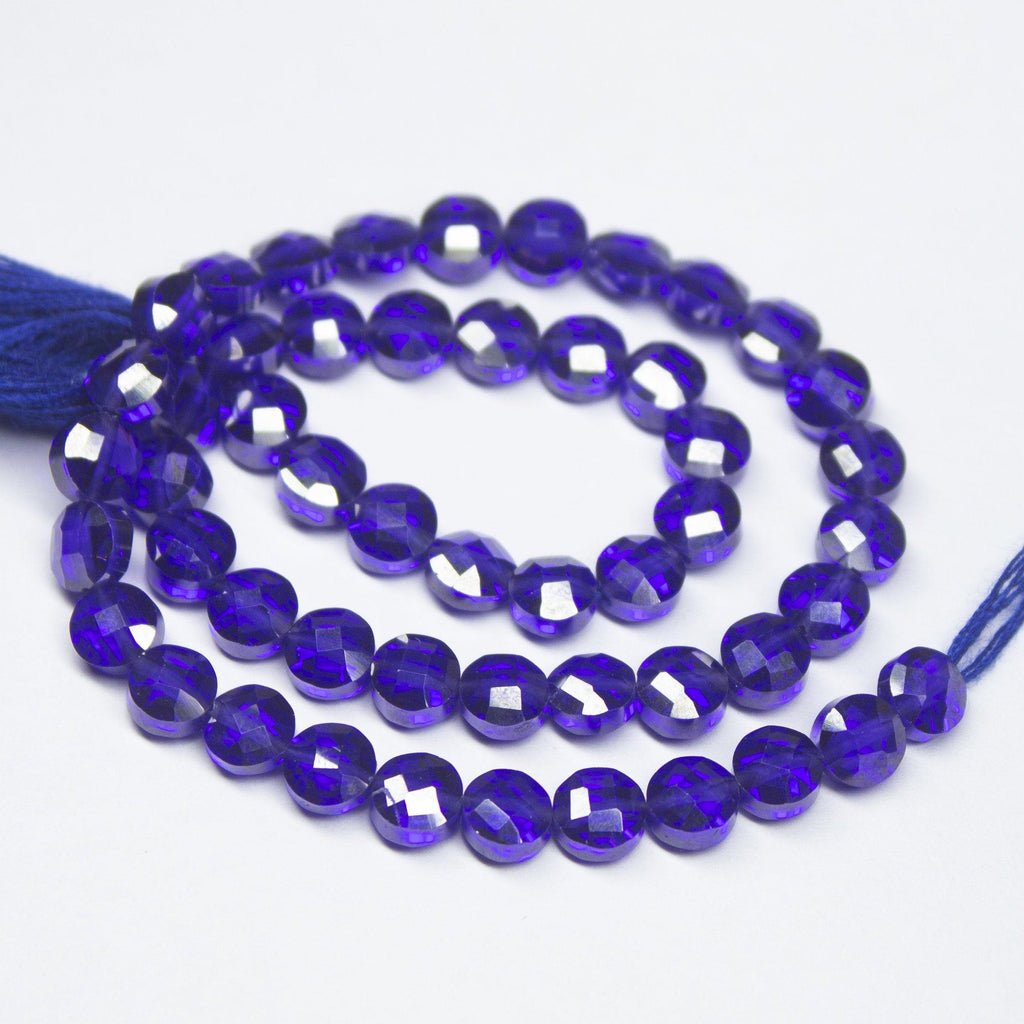 10 inches, 5mm, Royal Blue Zircon Faceted Coin Briolette Beads Strand, Zircon Beads - Jalvi & Co.