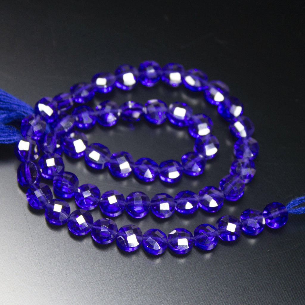 10 inches, 5mm, Royal Blue Zircon Faceted Coin Briolette Beads Strand, Zircon Beads - Jalvi & Co.