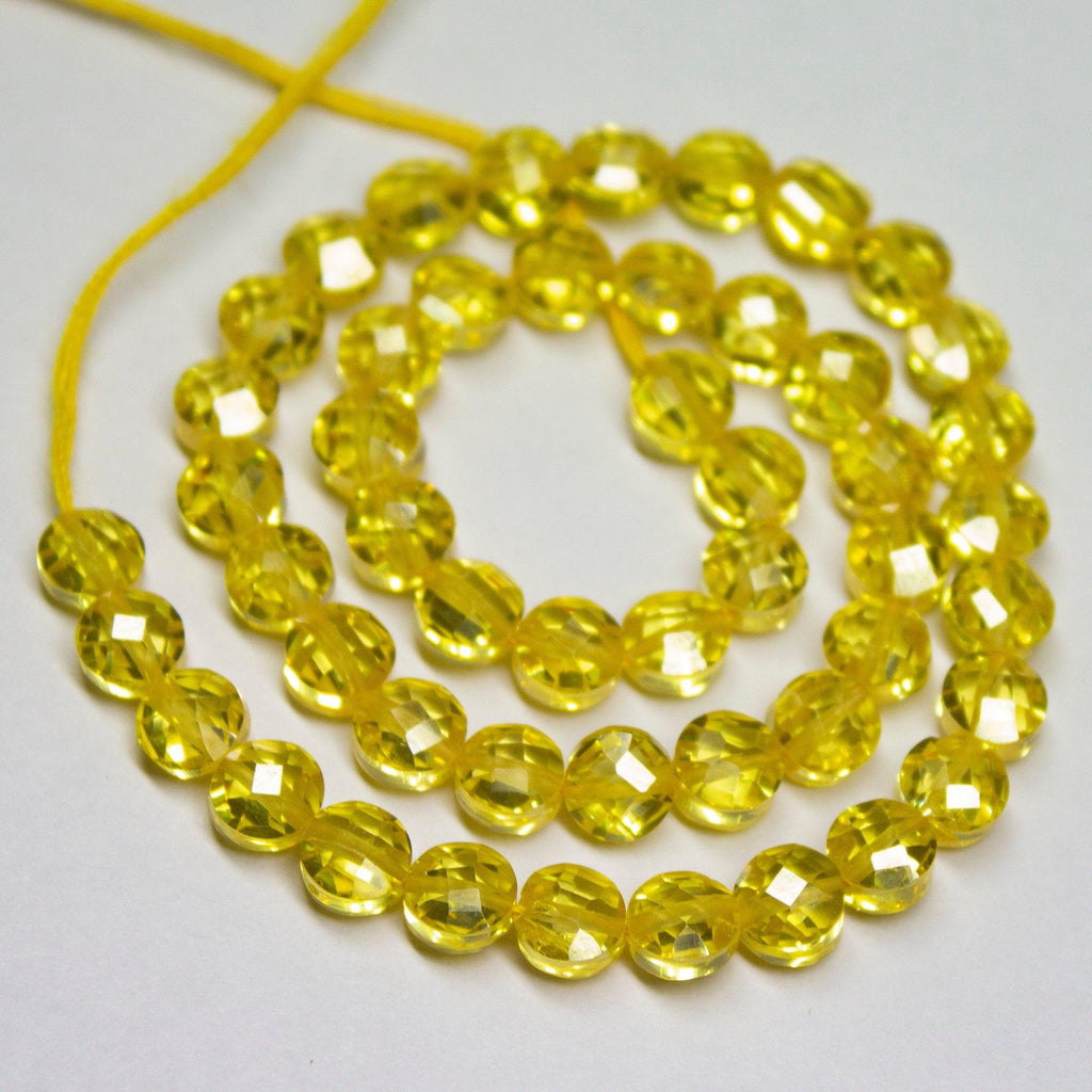 10 inches, 5mm, Yellow Zircon Faceted Coin Briolette Beads Strand, Zircon Beads - Jalvi & Co.