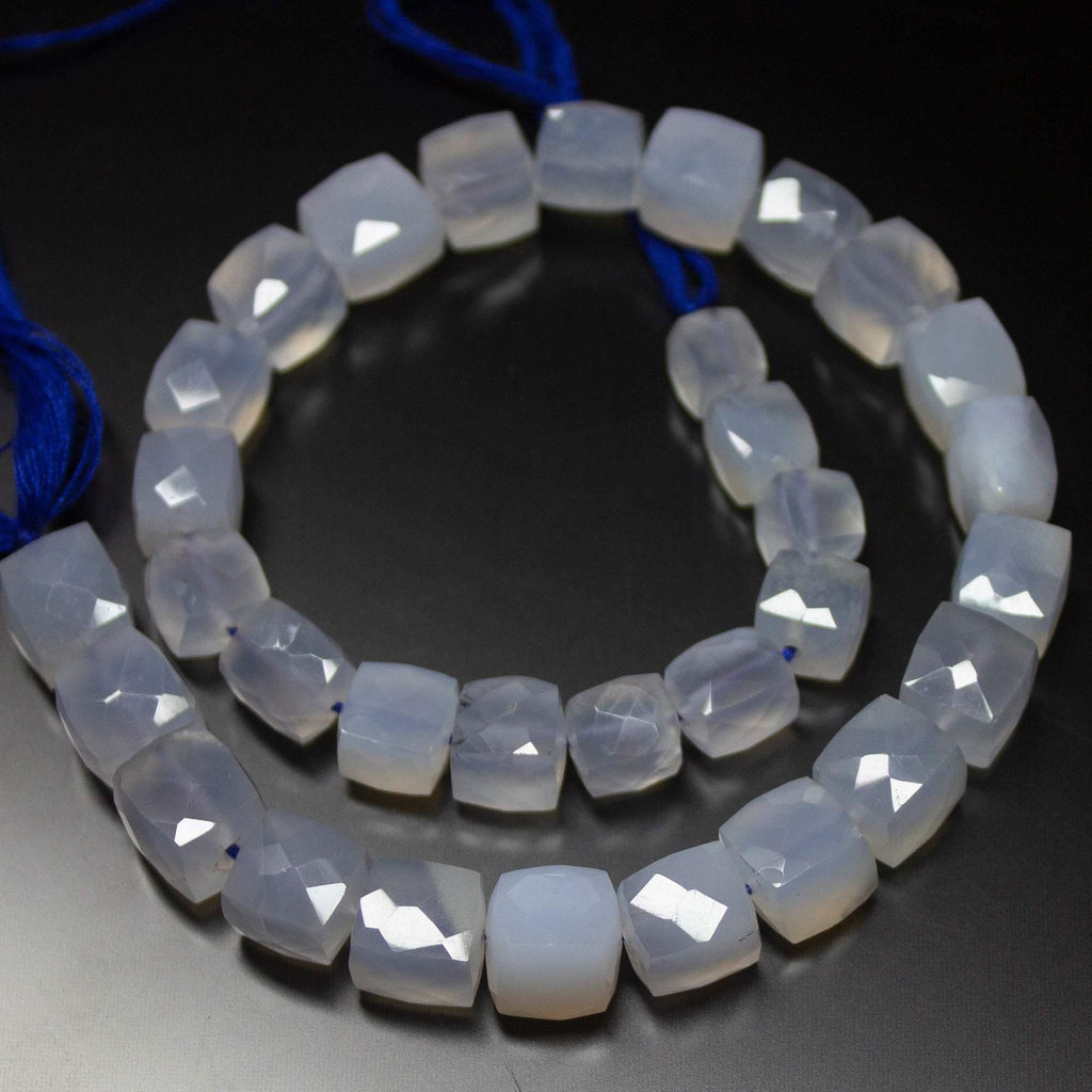 10 inches, 6-8mm, Blue Turk Chalcedony Faceted 3D Cube Box Square Loose Gemstone Beads - Jalvi & Co.