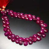 10 inches, 7-12mm, Natural Blood Red Ruby Faceted Heart Drop Briolette Loose Gemstone Beads, Natural Ruby, Ruby Briolette