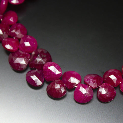 10 inches, 7-12mm, Natural Blood Red Ruby Faceted Heart Drop Briolette Loose Gemstone Beads, Natural Ruby, Ruby Briolette - Jalvi & Co.
