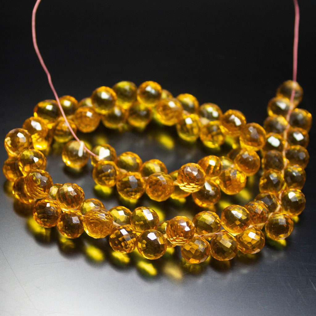 10 inches, 7-8mm, Golden Yellow Quartz Faceted Onion Drop Briolette Beads, Quartz Briolette - Jalvi & Co.