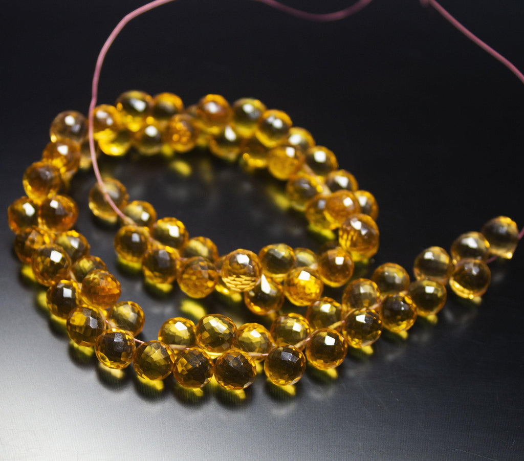 10 inches, 7-8mm, Golden Yellow Quartz Faceted Onion Drop Briolette Beads, Quartz Briolette - Jalvi & Co.