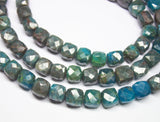 10 inches, 7-9mm, Natural Neon Blue Apatite Faceted 3D Cube Box Loose Gemstone Beads