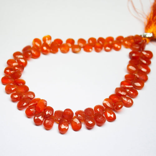 10 inches, 9-10mm, Natural Orange Carnelian Faceted Pear Drop Briolette Shape Beads, Carnelian Beads - Jalvi & Co.