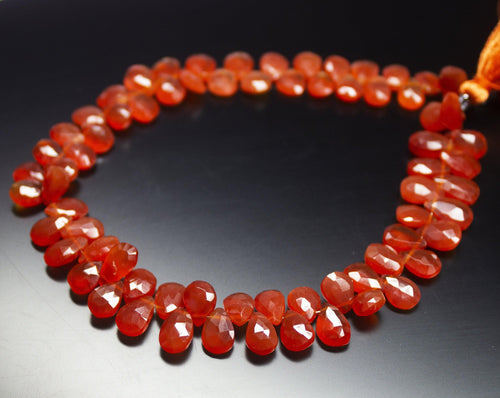 10 inches, 9-10mm, Natural Orange Carnelian Faceted Pear Drop Briolette Shape Beads, Carnelian Beads - Jalvi & Co.