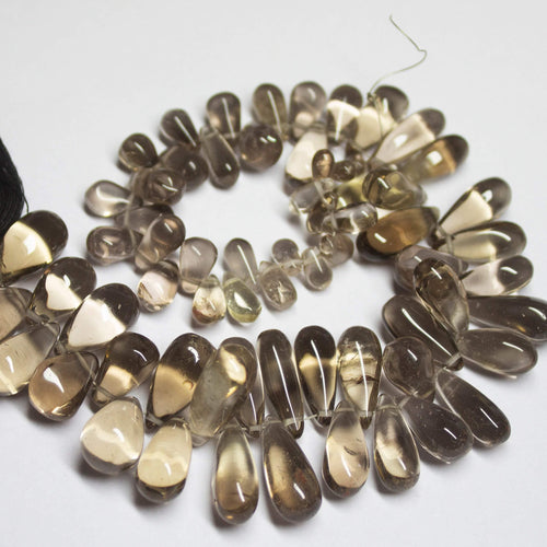 10 inches, Natural Smoky Quartz Smooth Plain Tear Drop Briolette Beads 7-18mm - Jalvi & Co.