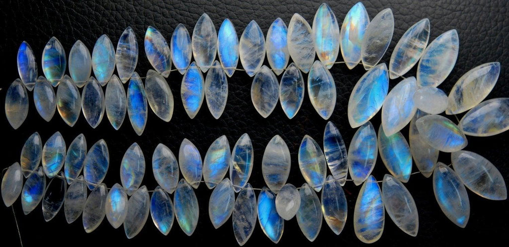 10 Inches Strand, Finest Quality Aaa Blue Flashy Rainbow Moonstone Smooth Polished Marquise Huge Size 10-12mm Large - Jalvi & Co.