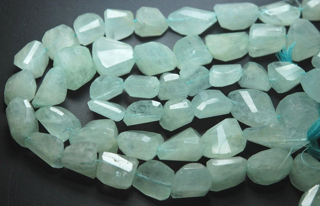 10 Inches Strand, Finest Quality Natural Aquamarine Faceted Nuggets, 12-18mm Large - Jalvi & Co.