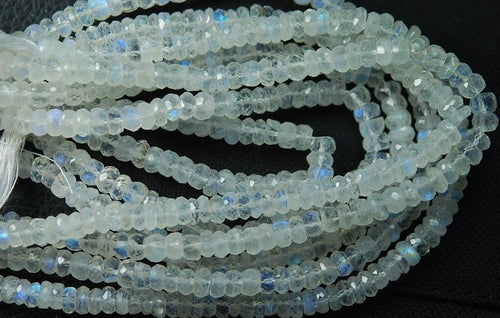 10 Inches, Super Finest Blue Flash Rainbow Moonstone Faceted Rondelles Size 6-6.5mm - Jalvi & Co.