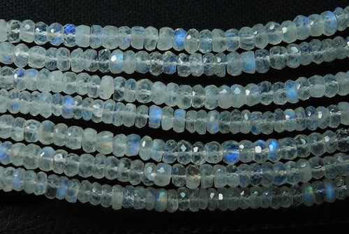 10 Inches, Super Finest Blue Flash Rainbow Moonstone Faceted Rondelles Size 6-6.5mm - Jalvi & Co.