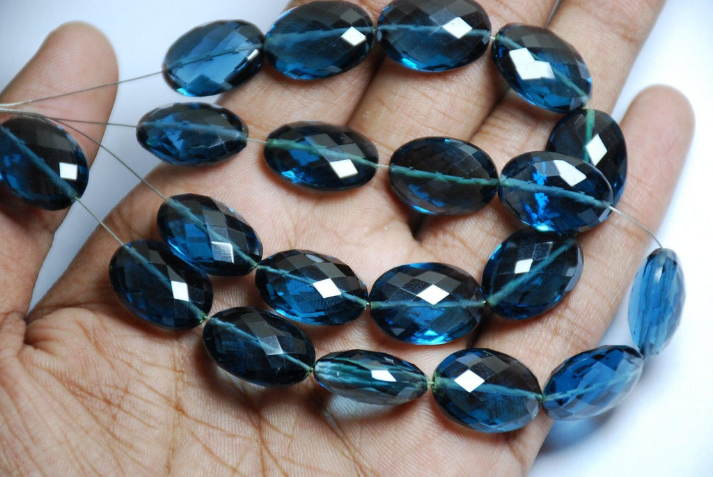 10 Match Pair, Dark London Blue Quartz, Full Drilled, Faceted Oval Briolette's Size 18x13mm 20 pieces - Jalvi & Co.