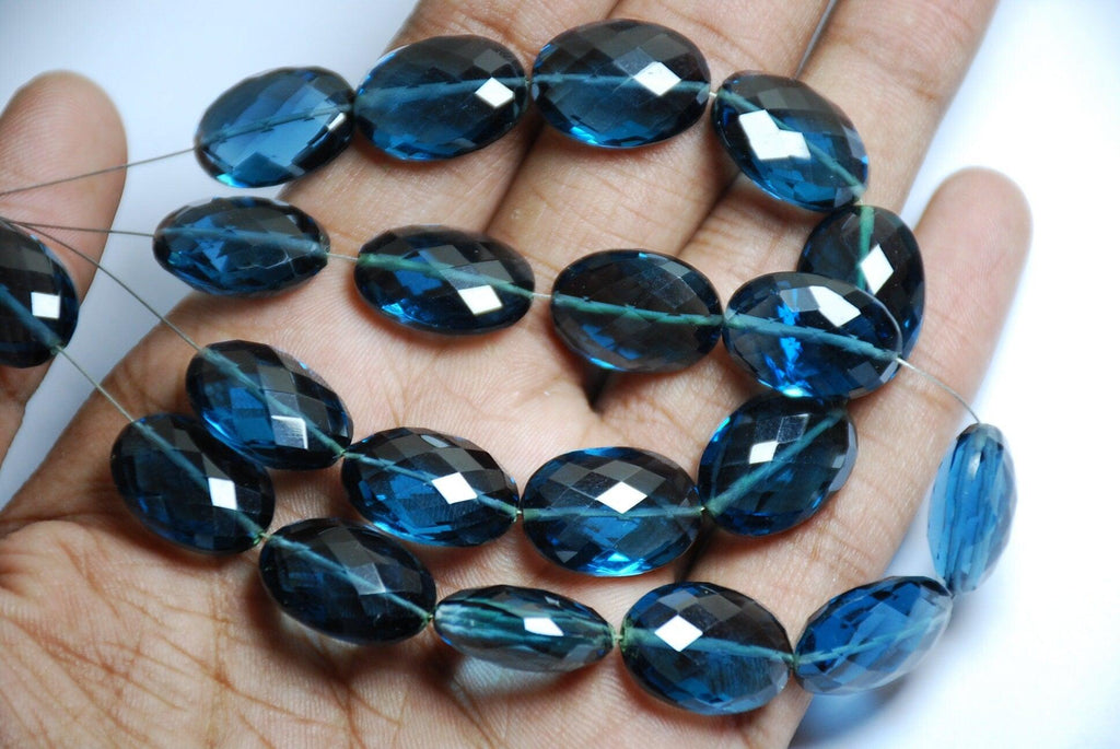 10 Match Pair, Dark London Blue Quartz, Full Drilled, Faceted Oval Briolette's Size 18x13mm 20 pieces - Jalvi & Co.