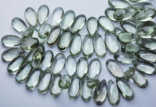 10 Matched Pair, Finest Quality, Natural Green Amethyst Smooth Pear Shape Briolettes, 15X7mm Size. - Jalvi & Co.