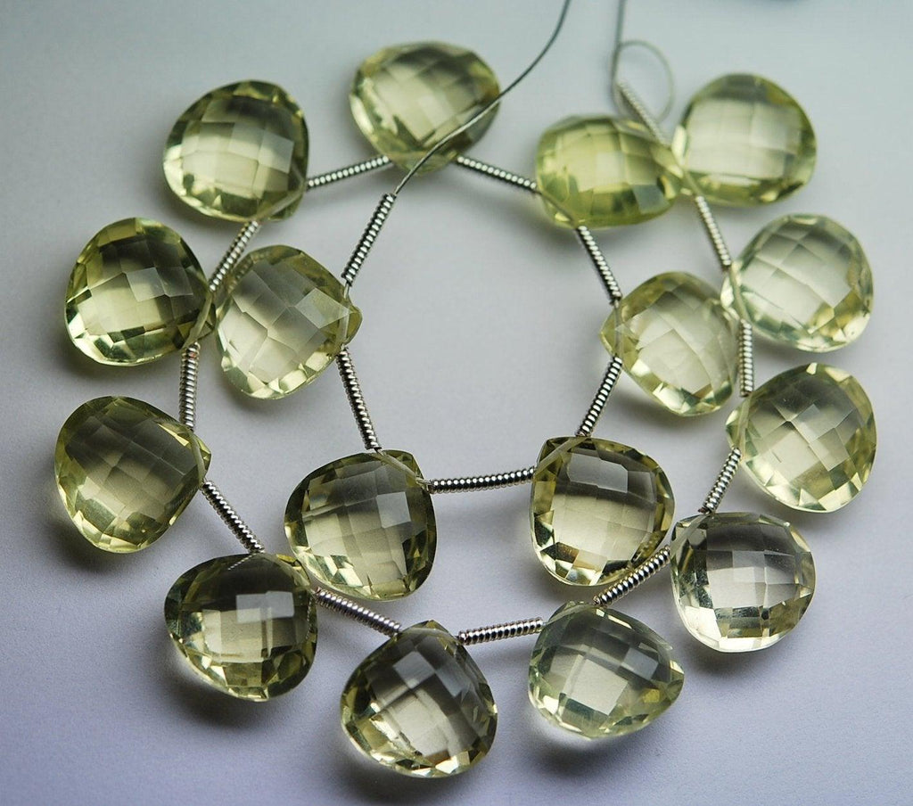 10 Matched Pair, Lemon Quartz Faceted Match Heart Briolette's 12mm, Calibrated Size - Jalvi & Co.