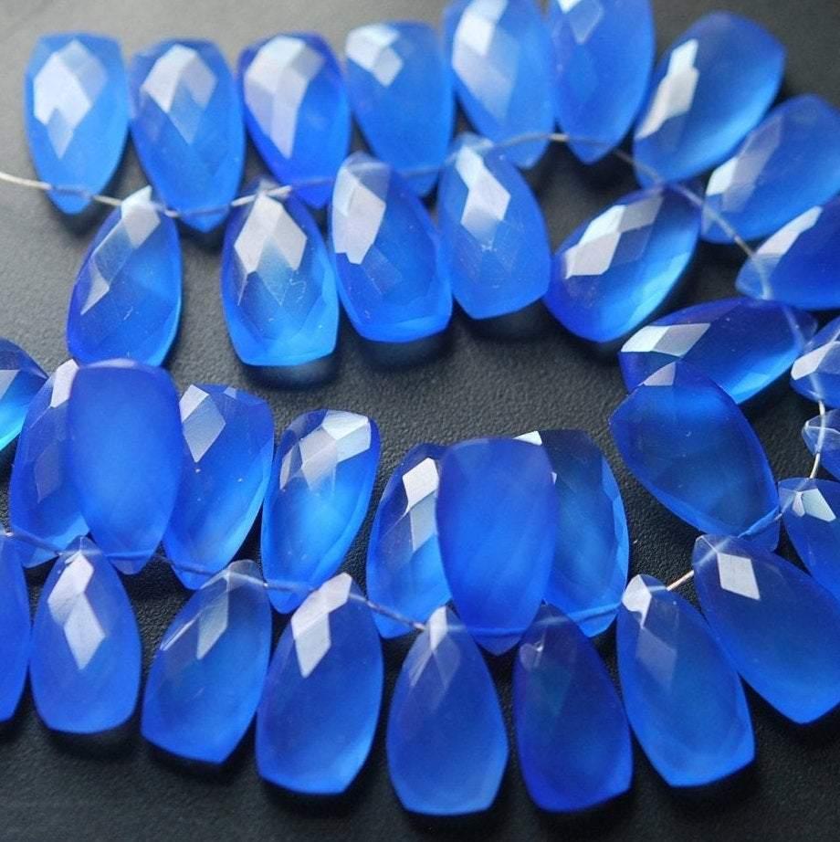 10 Matched Pairs, Faceted Pyramid Shaped Briolettes, 8X15mm Sky Blue Chalcedony - Jalvi & Co.