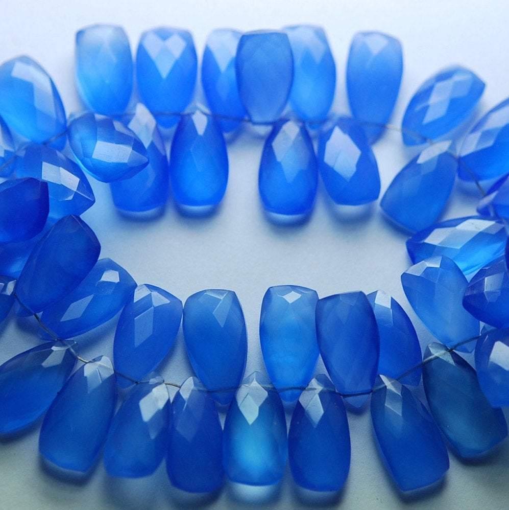 10 Matched Pairs, Faceted Pyramid Shaped Briolettes, 8X15mm Sky Blue Chalcedony - Jalvi & Co.