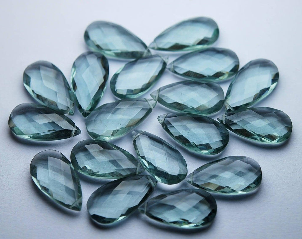 10 Matched Pairs Moss Aquamarine Quartz Faceted Pear Shape Briolettes, 10X20mm Long - Jalvi & Co.