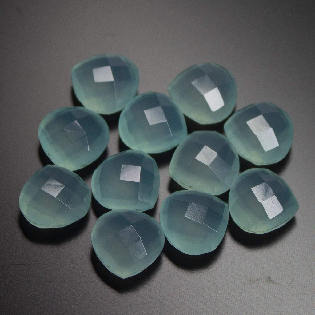 10 matching pair, 10mm, Natural Aqua Chalcedony Faceted Checker Cut Heart Drops Briolette, Chalcedony Beads, Chalcedony Briolette - Jalvi & Co.