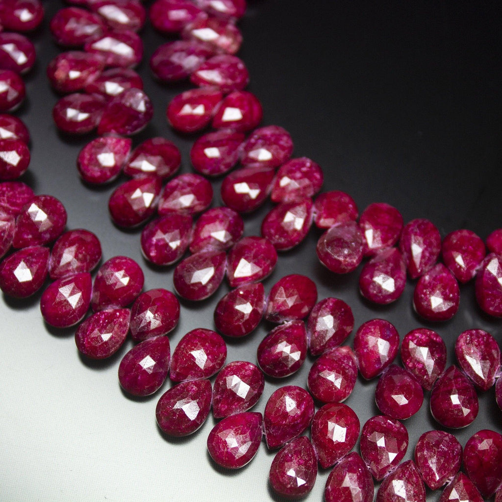 10 matching pair, 10mm, Natural Blood Red Ruby Faceted Pear Drop Briolette Loose Gemstone Beads, Natural Ruby, Ruby Briolette - Jalvi & Co.