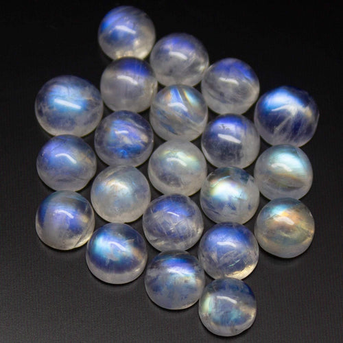 10 matching pair, 6mm, Natural Rainbow Moonstone Smooth Round Cabochon Shape Gemstone, Moonstone - Jalvi & Co.