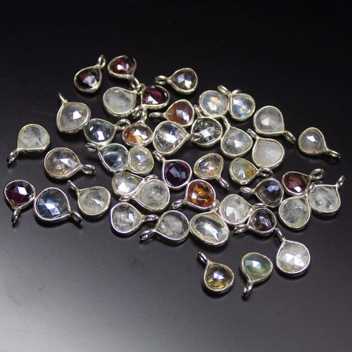 10 pc, 9-10mm, Mystic Coated Multi Gemstone Faceted Heart Drop Charm Pendant, Multi Gemstone Charm - Jalvi & Co.