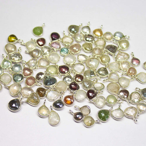 10 pc, 9-10mm, Mystic Coated Multi Gemstone Faceted Heart Drop Charm Pendant, Multi Gemstone Charm - Jalvi & Co.