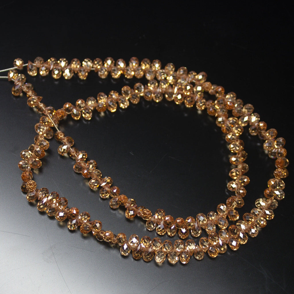 10 Pc Champagne Zircon Faceted Teardrop Briolette Loose Gemstone Beads 5mm 5 Pair - Jalvi & Co.