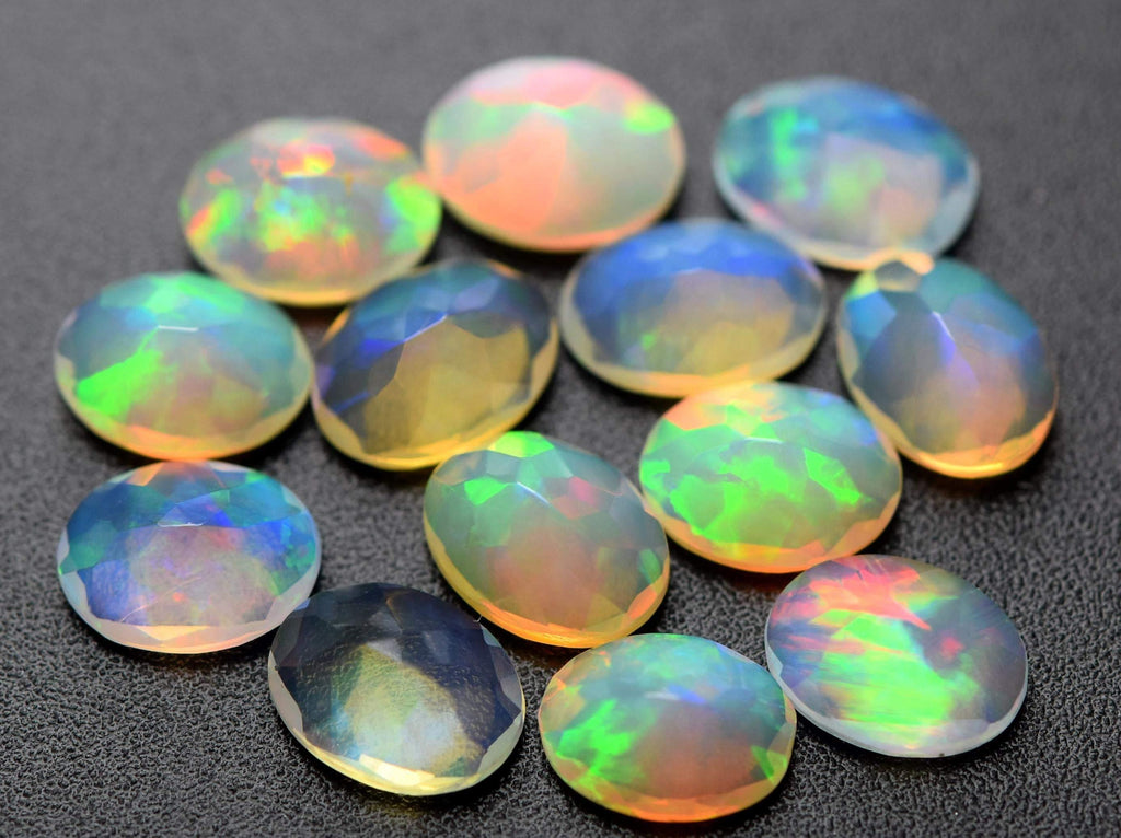 10 Pcs, 100%Natural Opal Cabochon-Natural Ethiopian Opal Faceted Oval Shape Ethiopian Welo Opal, 7X5mm - Jalvi & Co.