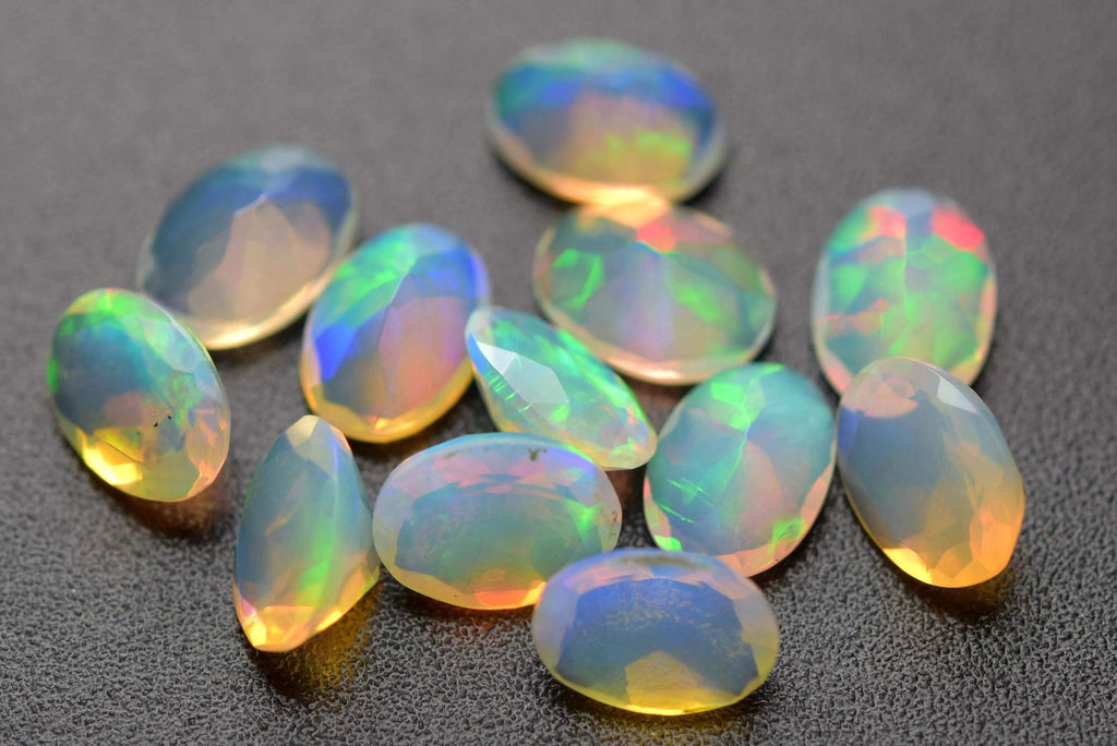 10 Pcs, 100%Natural Opal Cabochon-Natural Ethiopian Opal Faceted Oval Shape Ethiopian Welo Opal, 7X5mm - Jalvi & Co.