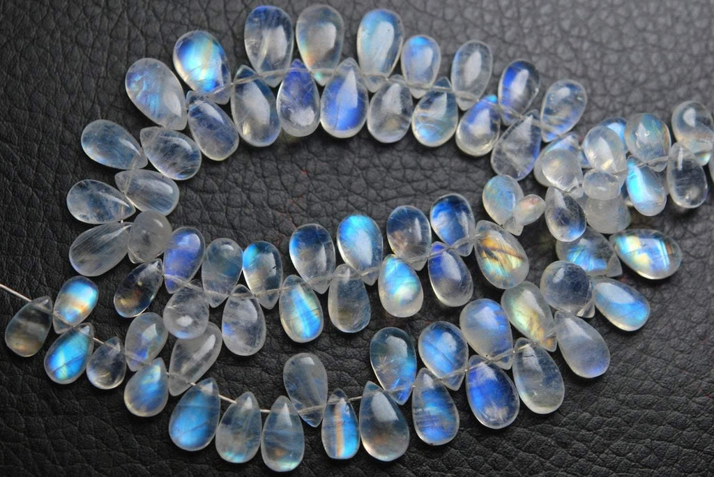 10 pcs, 10mm, ,Super Finest, Blue Flashy Rainbow Moonstone Smooth Pear Shape Briolettes, Moonstone Beads, Moonstone Briolettes - Jalvi & Co.