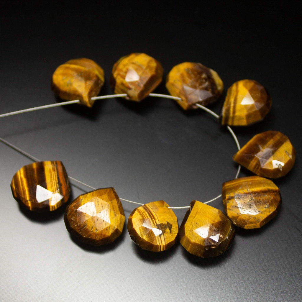 10 pcs, 12-15mm, Natural Golden Tiger's Eye Faceted Heart Drops Briolette Loose Beads - Jalvi & Co.