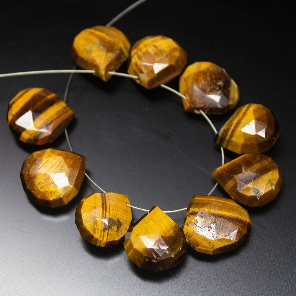 10 pcs, 12-15mm, Natural Golden Tiger's Eye Faceted Heart Drops Briolette Loose Beads - Jalvi & Co.