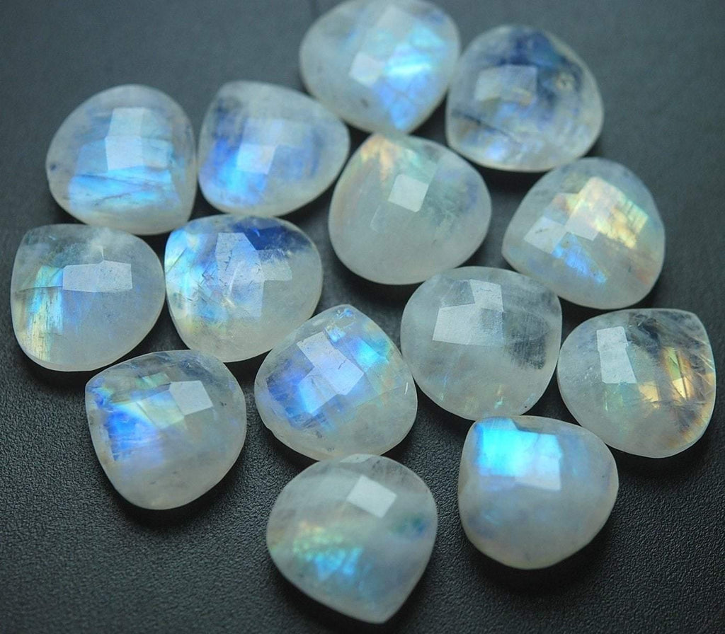 10 Pcs 14mm Faceted Heart Shape Briolette BLUE RAINBOW Moonstone - Jalvi & Co.