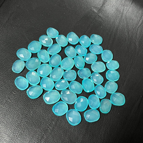 10 Pcs Aqua Blue Chalcedony Checker Fancy Oval Shape Loose Gemstone 14x10mm - Jalvi & Co.