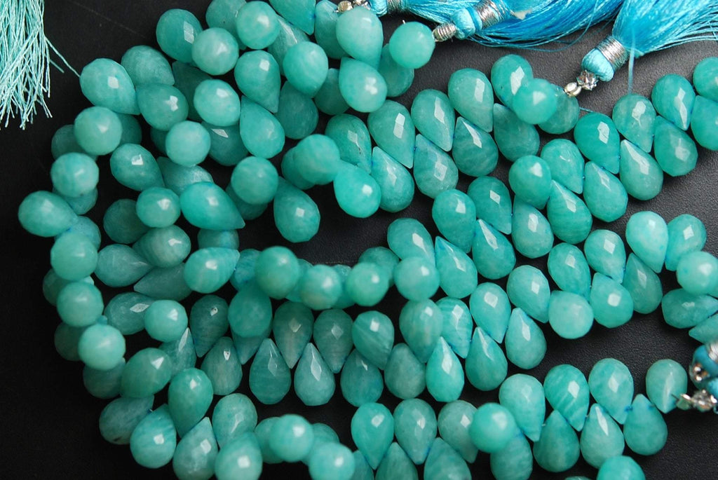 10 Pcs Finest Quality Natural Amazonite Faceted Drops Shape 10-11mm Size - Jalvi & Co.