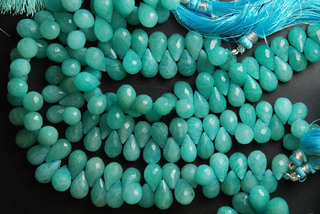 10 Pcs Finest Quality Natural Amazonite Faceted Drops Shape 10-11mm Size - Jalvi & Co.