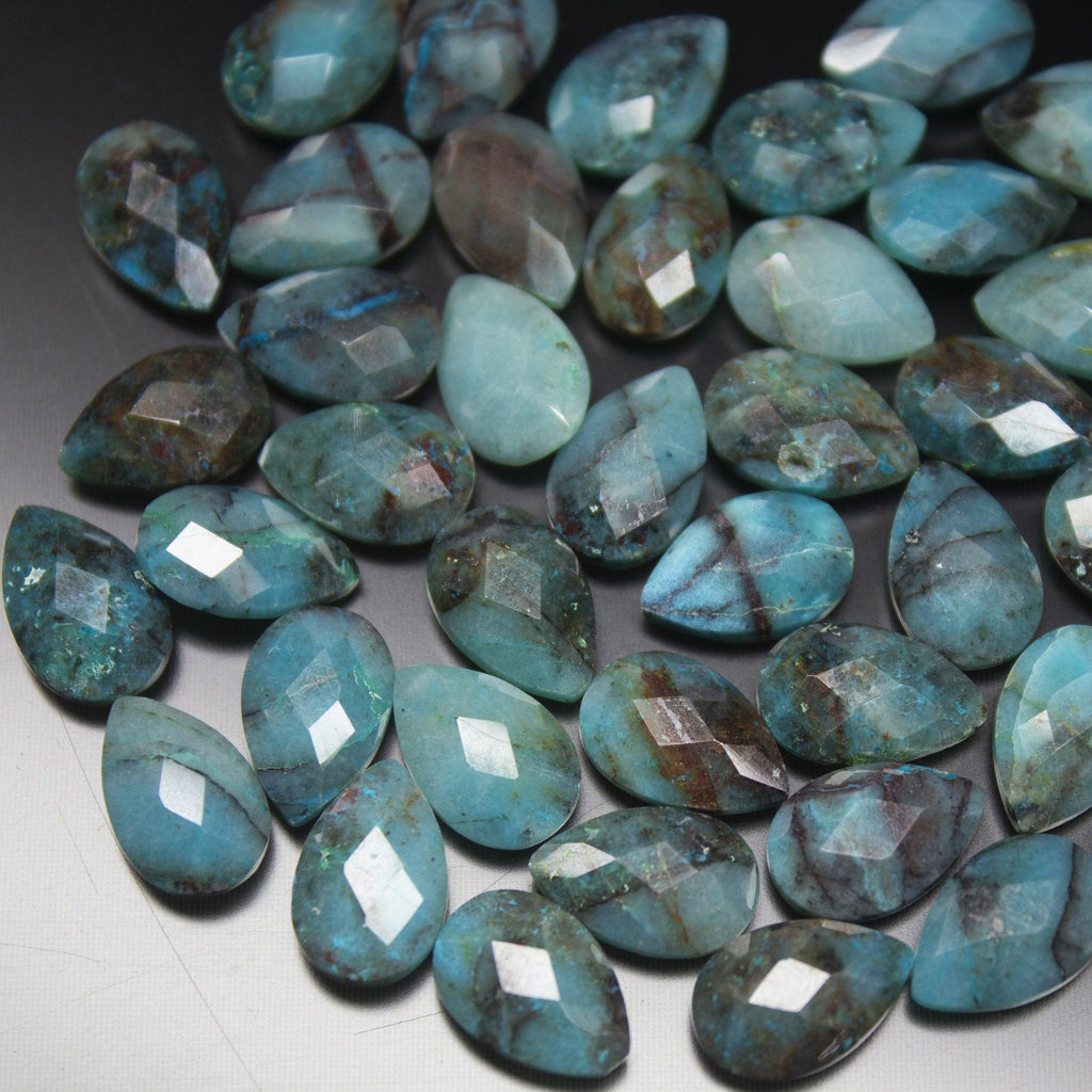 10 Pcs Matched Pair, Natural Chrysocolla Faceted Pear Shape Briolette, 12-13mm - Jalvi & Co.