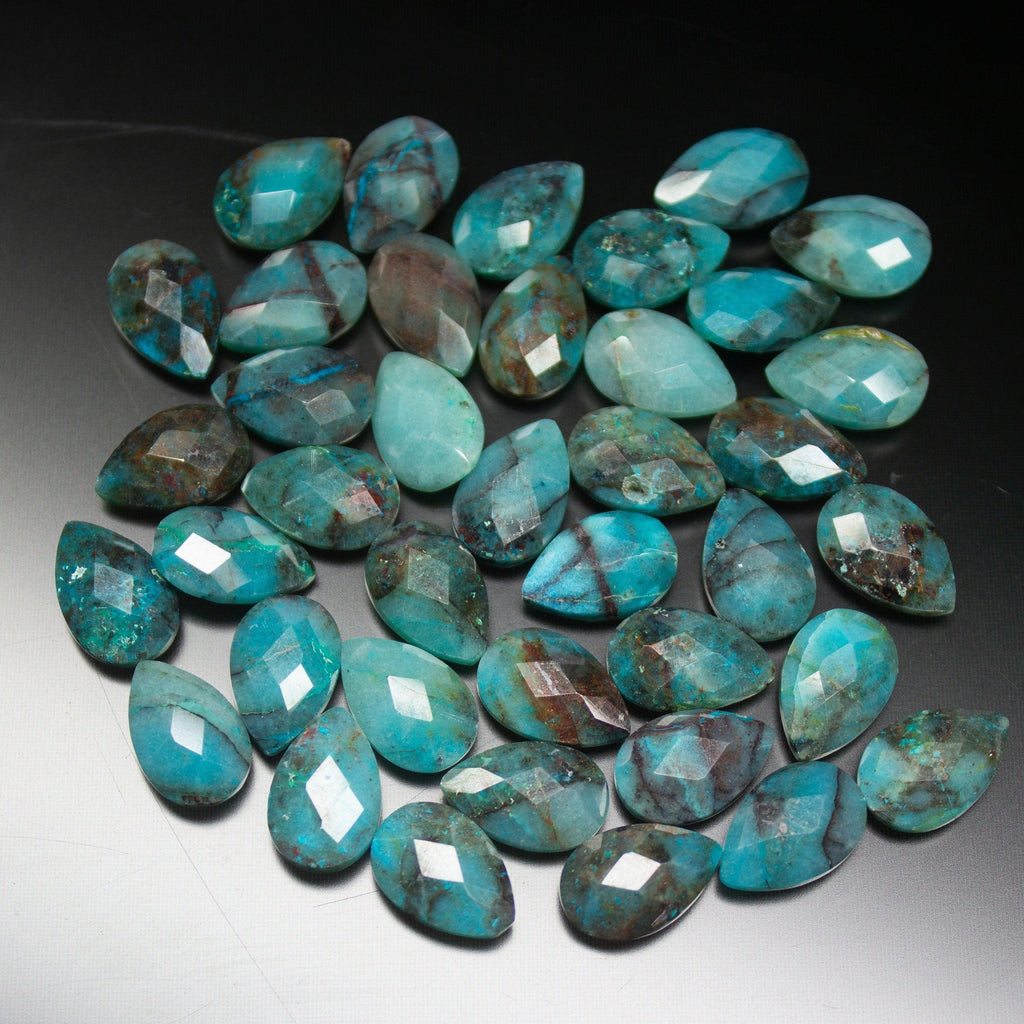 10 Pcs Matched Pair, Natural Chrysocolla Faceted Pear Shape Briolette, 12-13mm - Jalvi & Co.