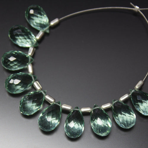 10 Pcs Micro Faceted Tear Drops Shape Briolettes, 12x7mm Fluorite Green Quartz - Jalvi & Co.