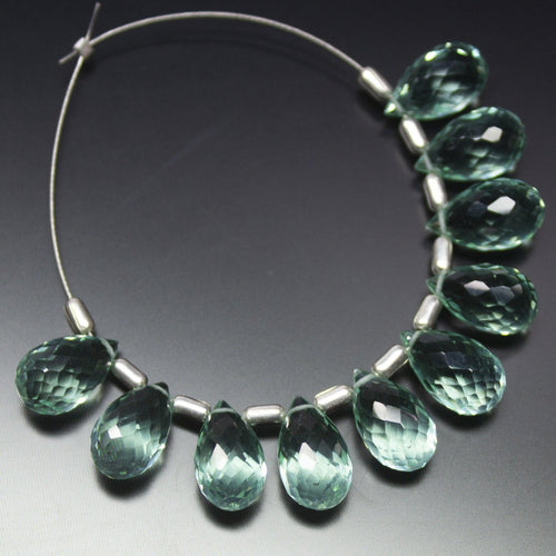 10 Pcs Micro Faceted Tear Drops Shape Briolettes, 12x7mm Fluorite Green Quartz - Jalvi & Co.