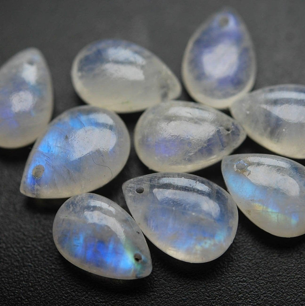 10 Pcs Of ,Blue Flashy Rainbow Moonstone Smooth Pear Shape Briolettes, 12mm Size, - Jalvi & Co.