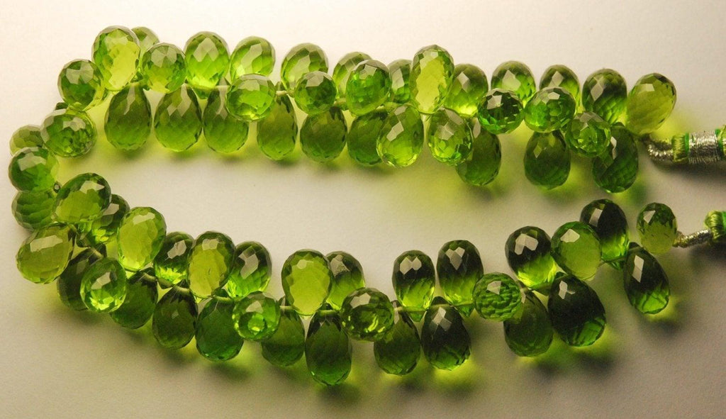 10 Pcs Of ,Super Finest.Parrot Green Quartz Micro Faceted Tear Drops Shape Briolettes, 10-11mm Aprx - Jalvi & Co.