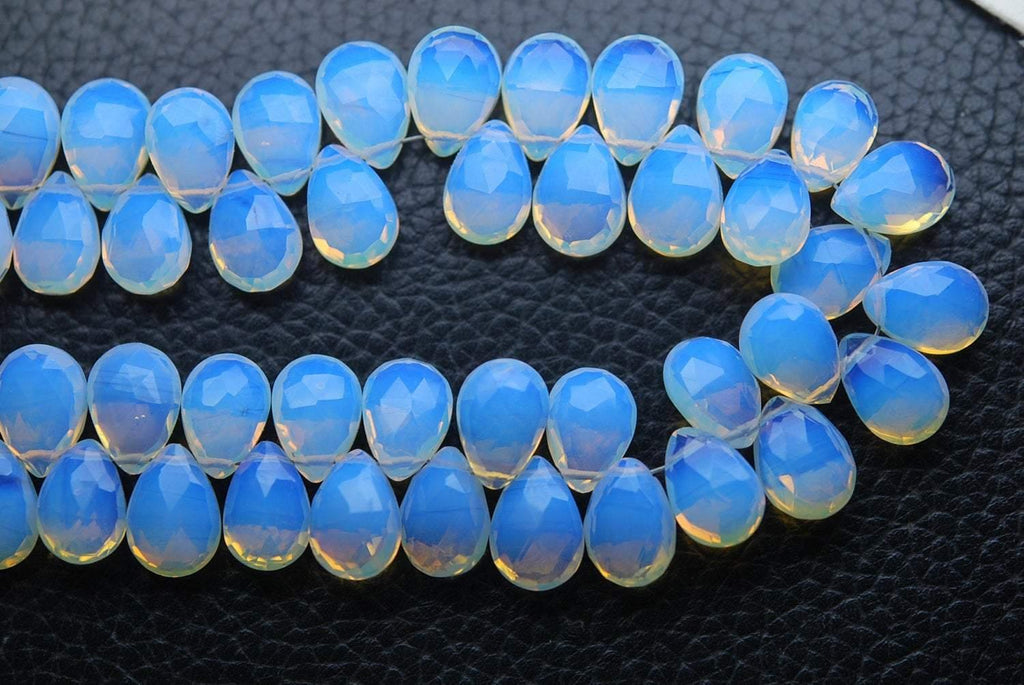 10 Pcs Of ,Superb-Finest Quality,Opal Blue Quartz Faceted Pear Shape Briolettes, 10X14mm Size, - Jalvi & Co.