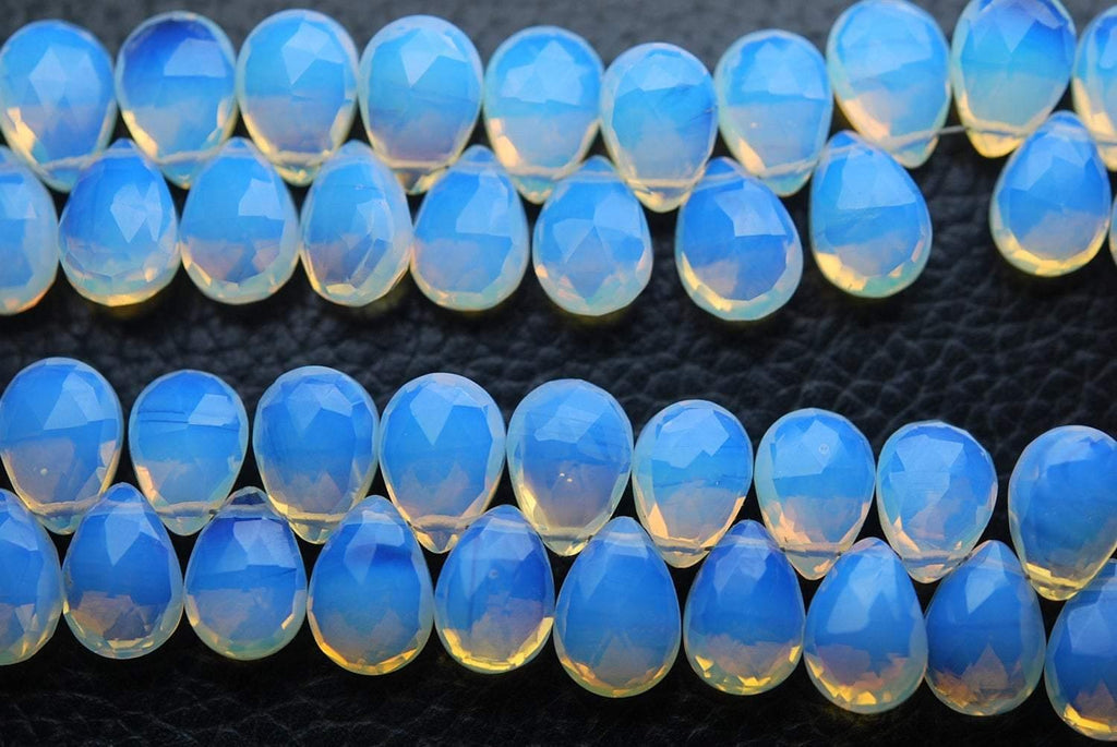 10 Pcs Of ,Superb-Finest Quality,Opal Blue Quartz Faceted Pear Shape Briolettes, 10X14mm Size, - Jalvi & Co.