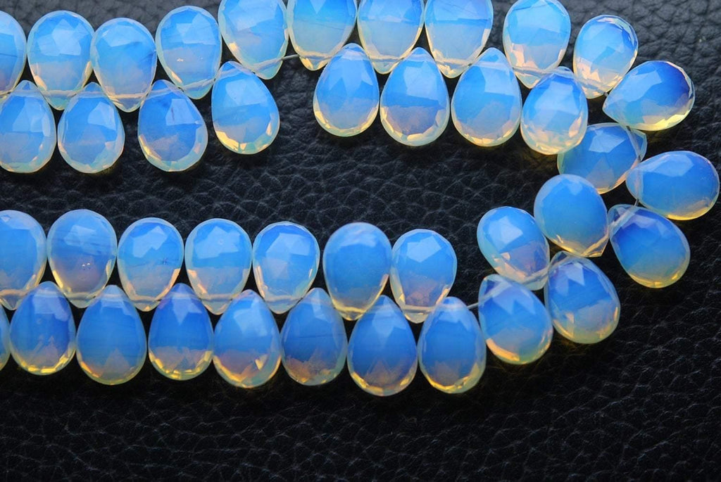 10 Pcs Of ,Superb-Finest Quality,Opal Blue Quartz Faceted Pear Shape Briolettes, 10X14mm Size, - Jalvi & Co.